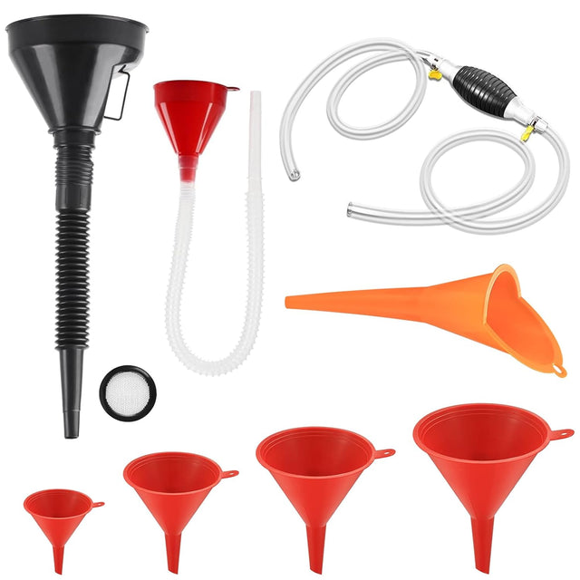 8 Pieces Oil Fuel Funnel Set, Coolant Funnel Kit,Oil Funnel,Gasoline Fuel Funnel,Flexible Plastic Funnel Set, Universal Auto Gasoline with Detachable Hose and Manual Oil Absorber