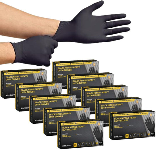 XtraGuard Black Nitrile Gloves - Heavy Duty, 6 Mil, Disposable, Latex & Powder Free, Chemical & Puncture Resistant, Food Safe, Medical Grade