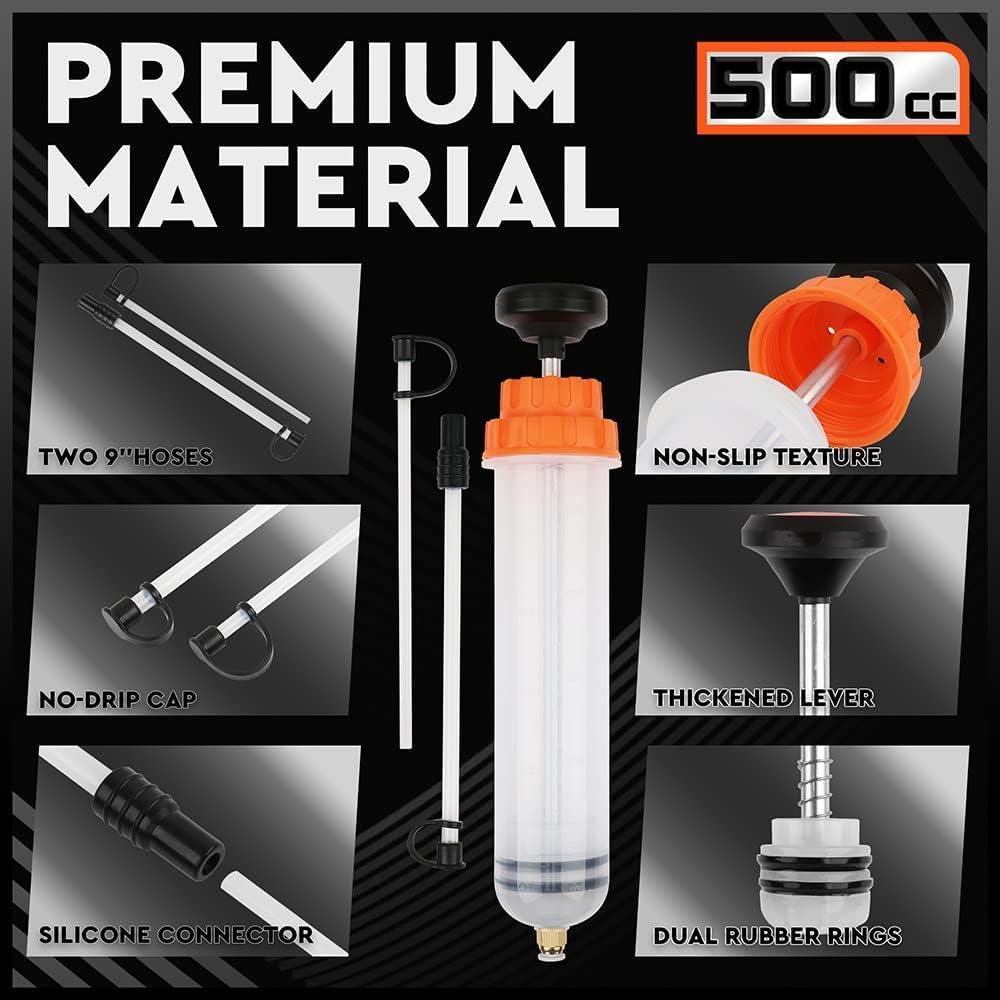 HORUSDY 500CC Fluid Extractor Automotive, Oil Extractor/Oil Syringe, Fluid Syringe Pump Manual Suction Vacuum Fuel Car Transfer