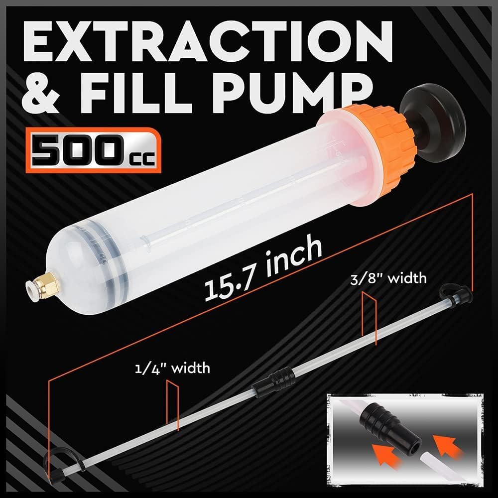 HORUSDY 500CC Fluid Extractor Automotive, Oil Extractor/Oil Syringe, Fluid Syringe Pump Manual Suction Vacuum Fuel Car Transfer