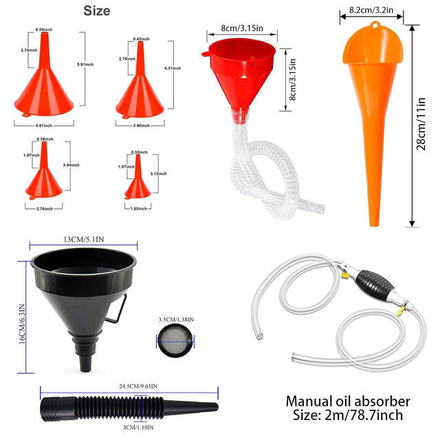 8 Pieces Oil Fuel Funnel Set, Coolant Funnel Kit,Oil Funnel,Gasoline Fuel Funnel,Flexible Plastic Funnel Set, Universal Auto Gasoline with Detachable Hose and Manual Oil Absorber