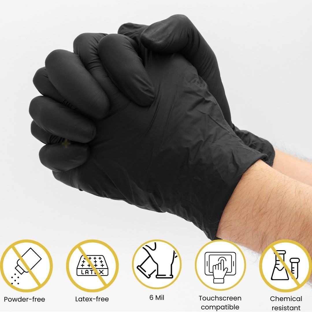 XtraGuard Black Nitrile Gloves - Heavy Duty, 6 Mil, Disposable, Latex & Powder Free, Chemical & Puncture Resistant, Food Safe, Medical Grade