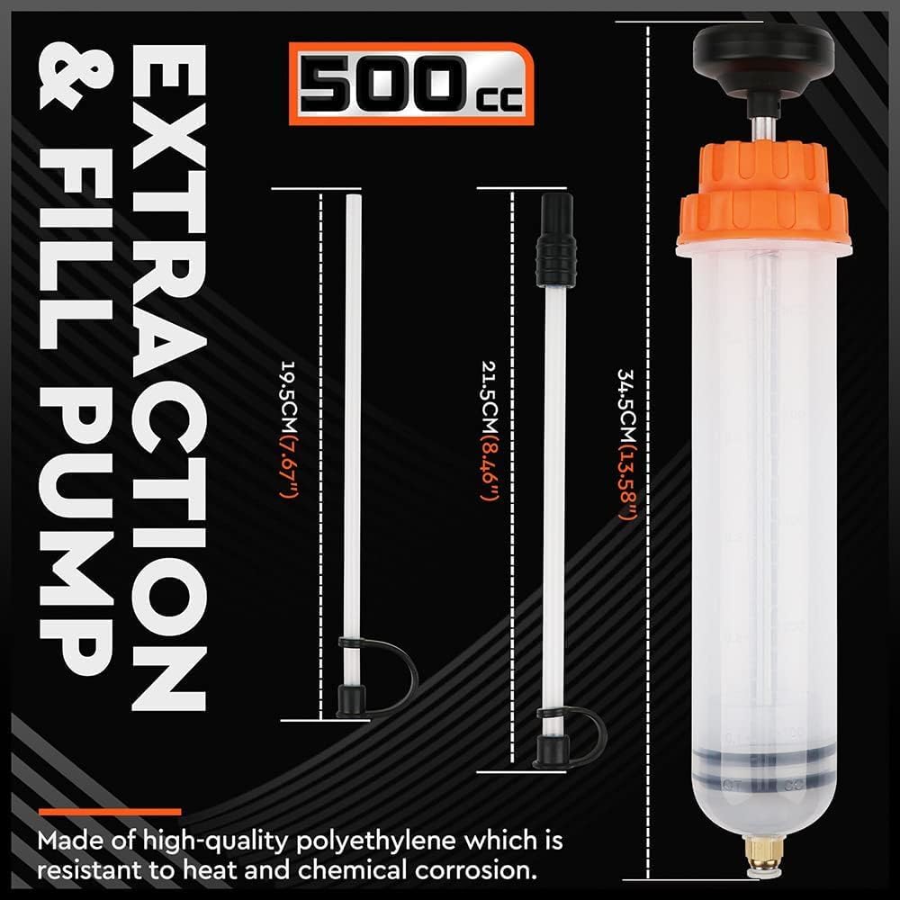 HORUSDY 500CC Fluid Extractor Automotive, Oil Extractor/Oil Syringe, Fluid Syringe Pump Manual Suction Vacuum Fuel Car Transfer