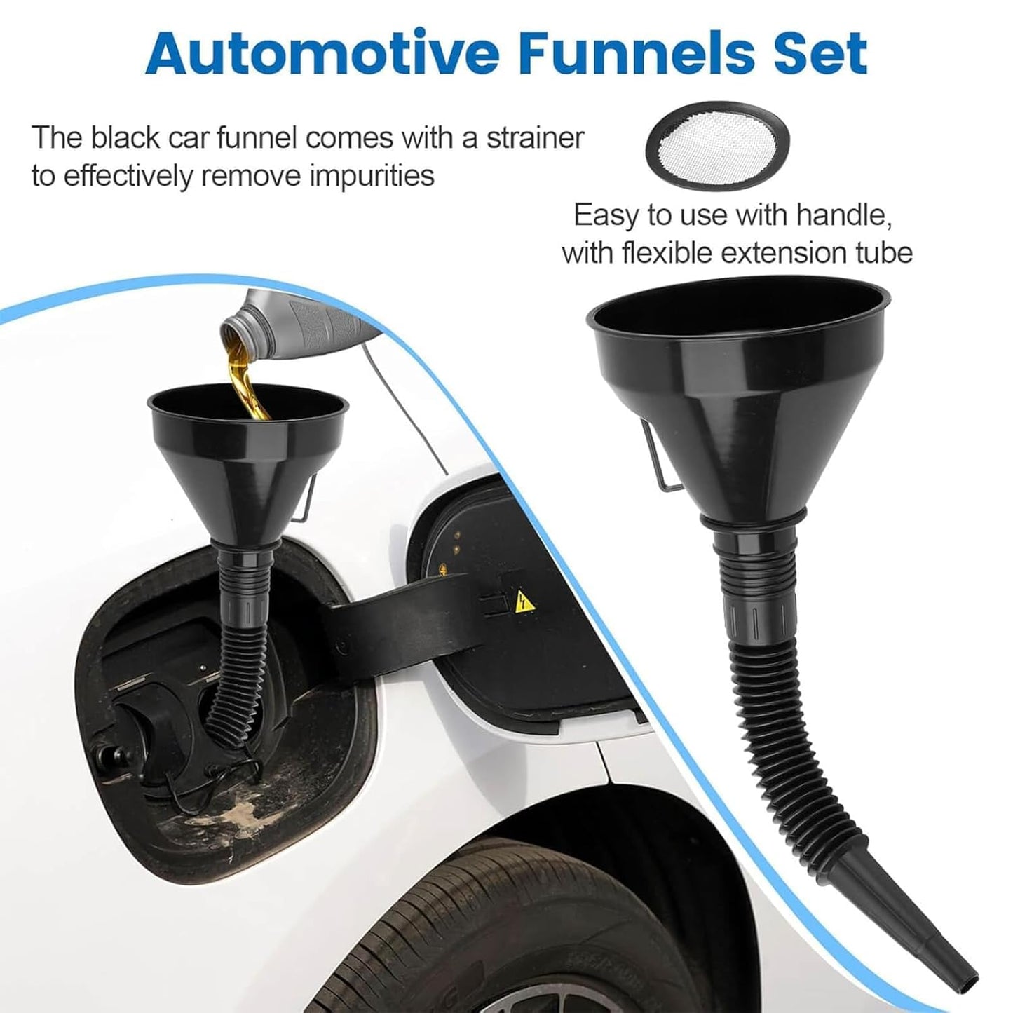 8 Pieces Oil Fuel Funnel Set, Coolant Funnel Kit,Oil Funnel,Gasoline Fuel Funnel,Flexible Plastic Funnel Set, Universal Auto Gasoline with Detachable Hose and Manual Oil Absorber