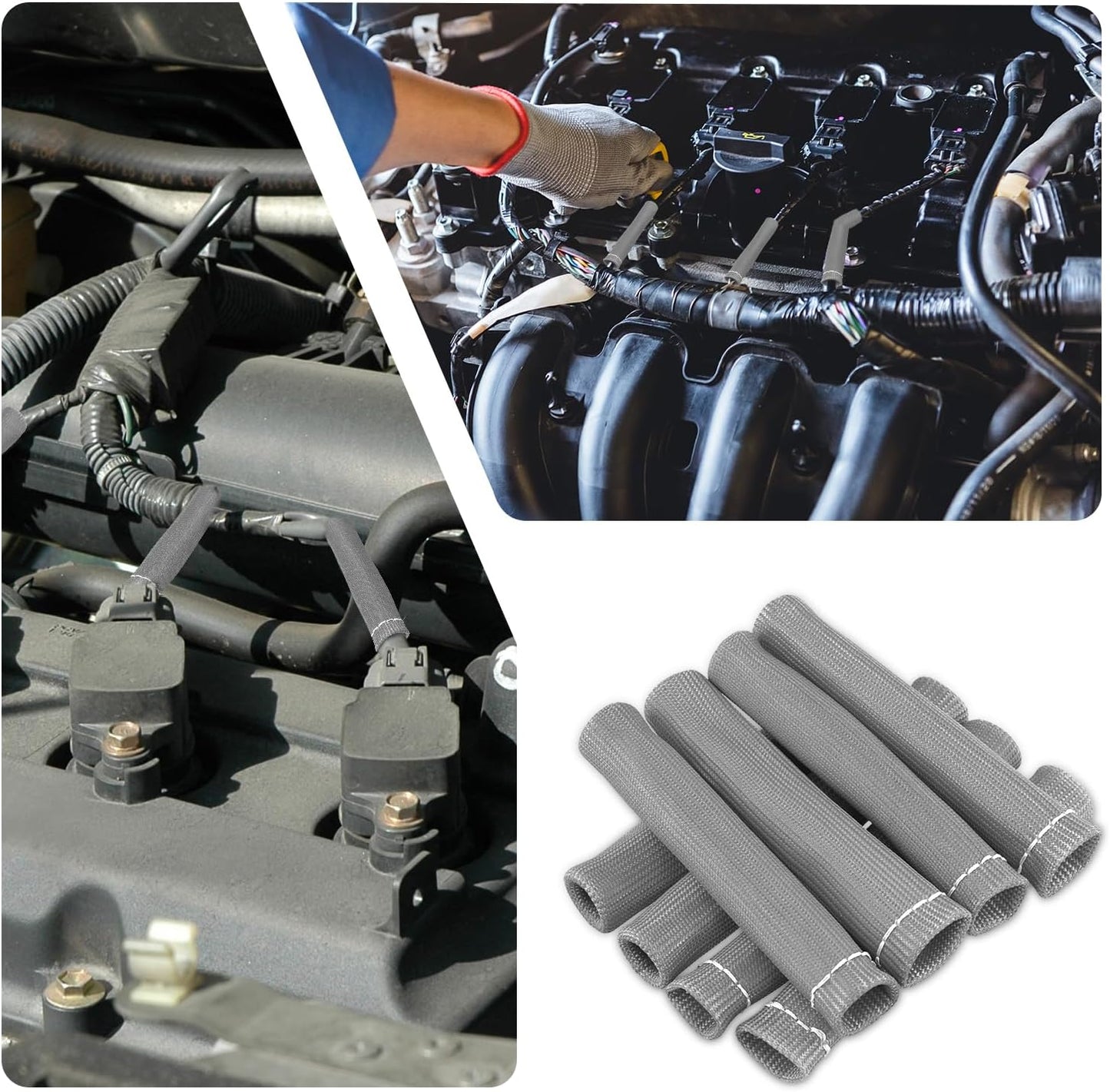 8pcs Spark Plug Wire Heat Shields for Ford Chevrolet, 2500 Degree Spark Plug Wire Shield Protector Boots Thermal Protection Insulator Wrap Sleeve Cover for LS1 / LS2 SBC BBC 350 454(Silver Gray)