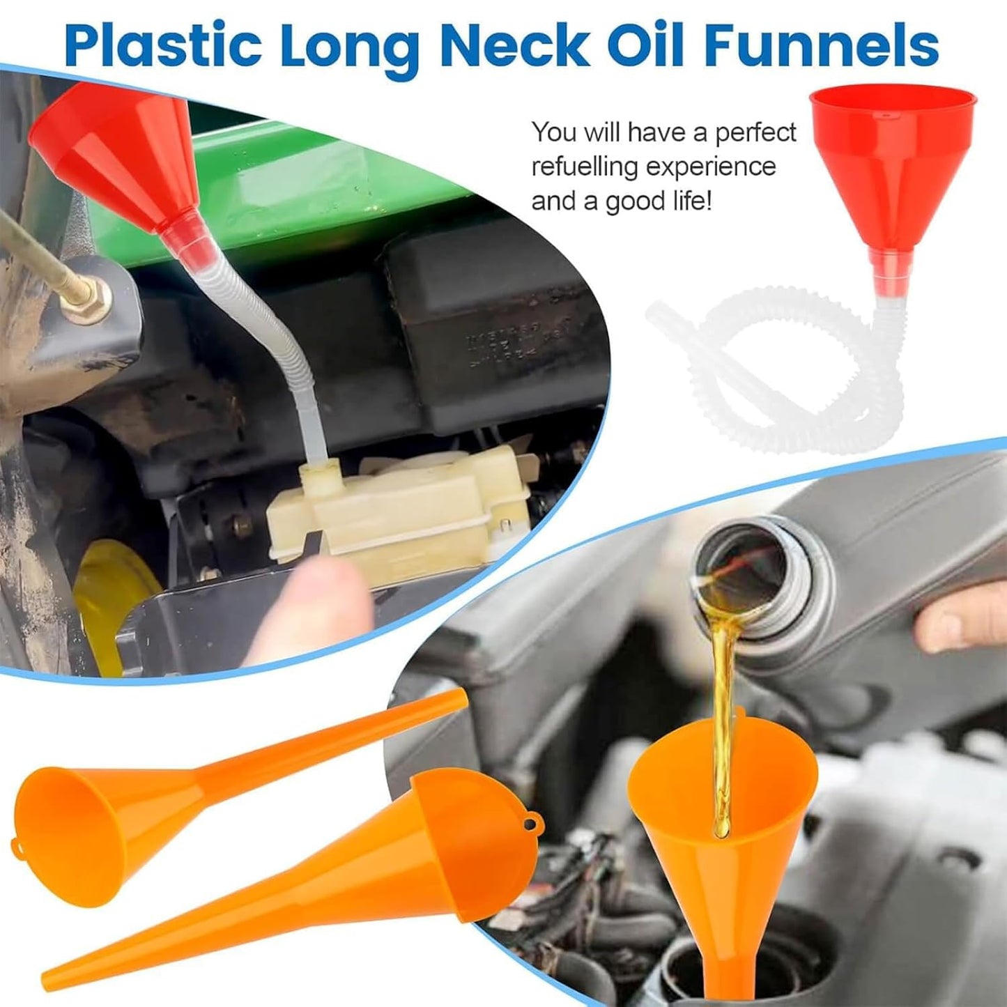 8 Pieces Oil Fuel Funnel Set, Coolant Funnel Kit,Oil Funnel,Gasoline Fuel Funnel,Flexible Plastic Funnel Set, Universal Auto Gasoline with Detachable Hose and Manual Oil Absorber