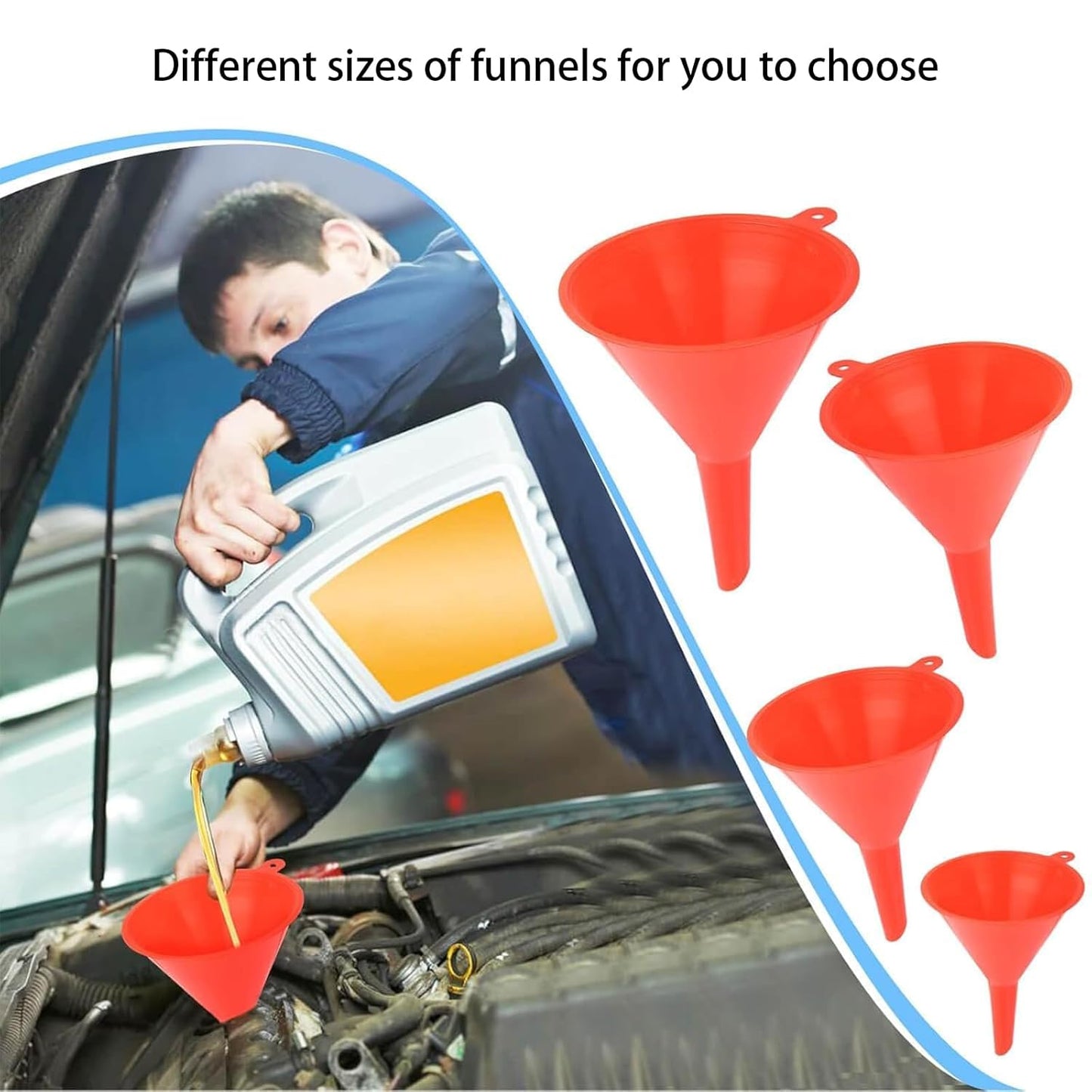 8 Pieces Oil Fuel Funnel Set, Coolant Funnel Kit,Oil Funnel,Gasoline Fuel Funnel,Flexible Plastic Funnel Set, Universal Auto Gasoline with Detachable Hose and Manual Oil Absorber
