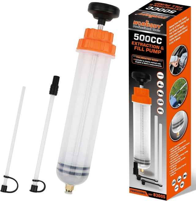 HORUSDY 500CC Fluid Extractor Automotive, Oil Extractor/Oil Syringe, Fluid Syringe Pump Manual Suction Vacuum Fuel Car Transfer