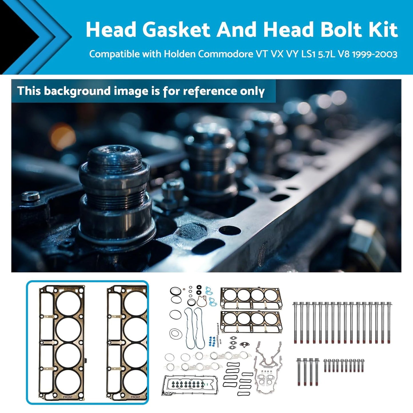 Head Gasket and Head Bolt Kit Suitable for Holden VT VX VY LS1 5.7L V8 1999-2003